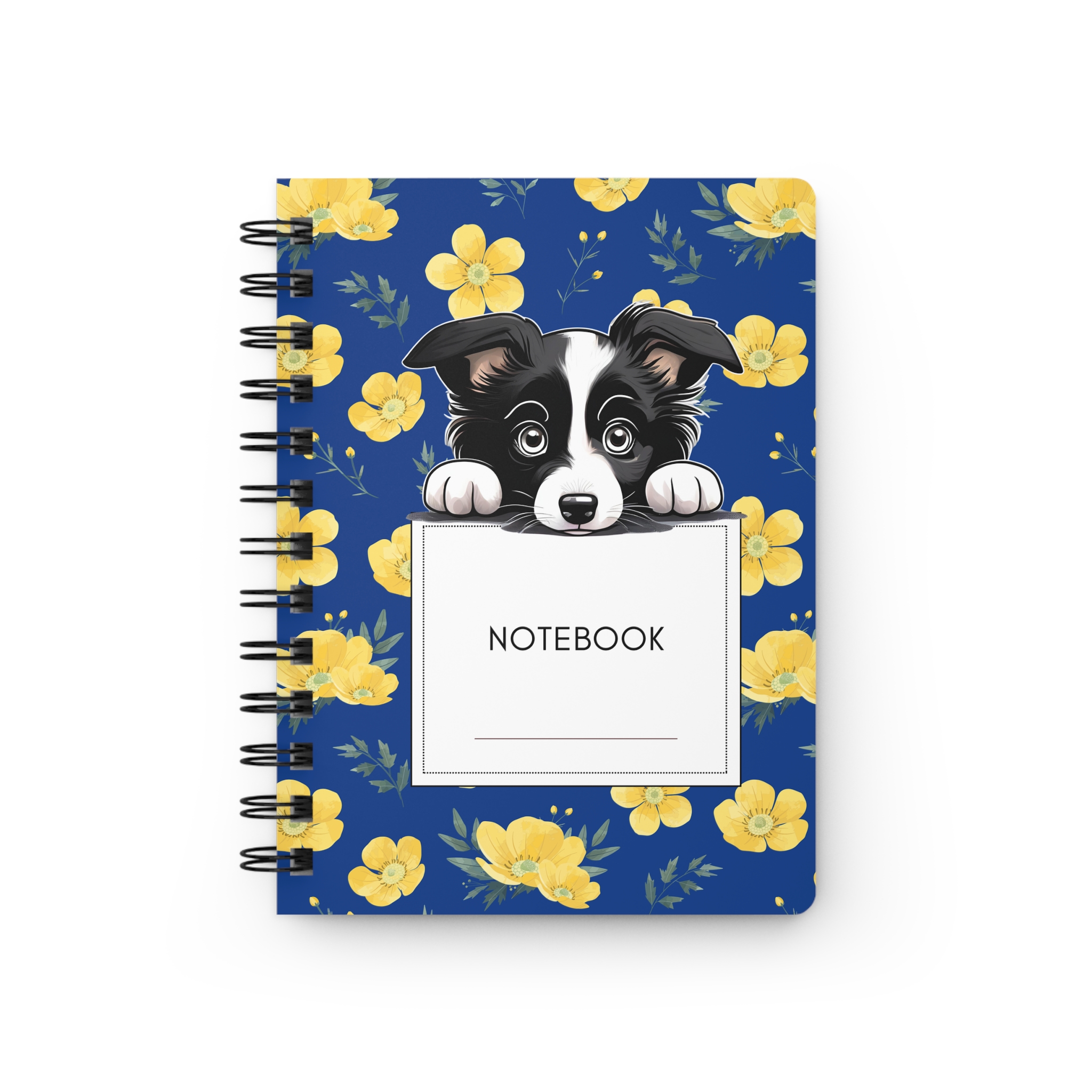 Floral Border Collie Spiral Bound Journal - Dog Lover Gift, Cute Notebook, Pet Owner Stationery, Animal Theme Diary, Lined Notepad